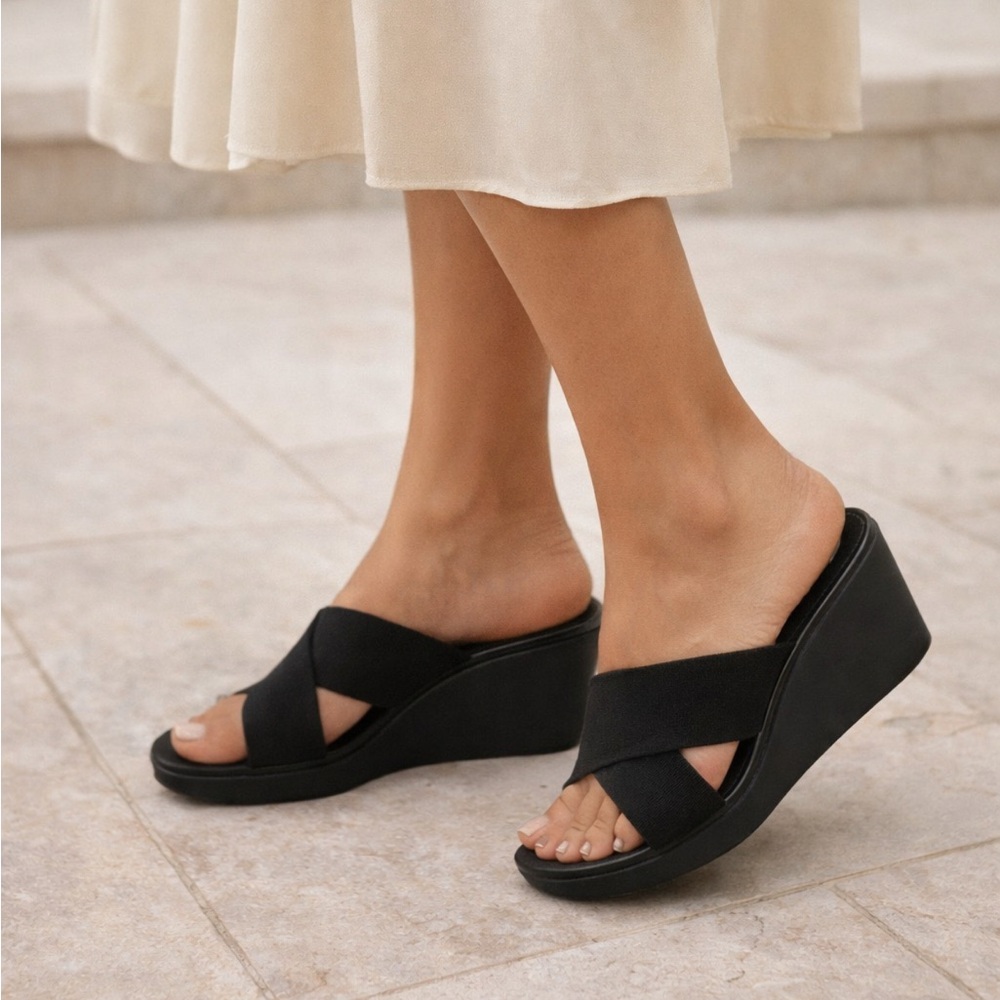 Crocs Comfort Black Wedge Slide Sandals